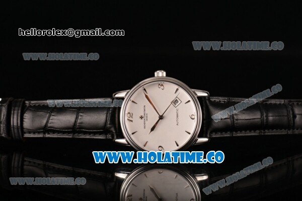Vacheron Constantin Patrimony Miyota 9015 Automatic Steel Case with White Dial Silver Arabic Numeral/Stick Markres and Black Leather Strap - Click Image to Close